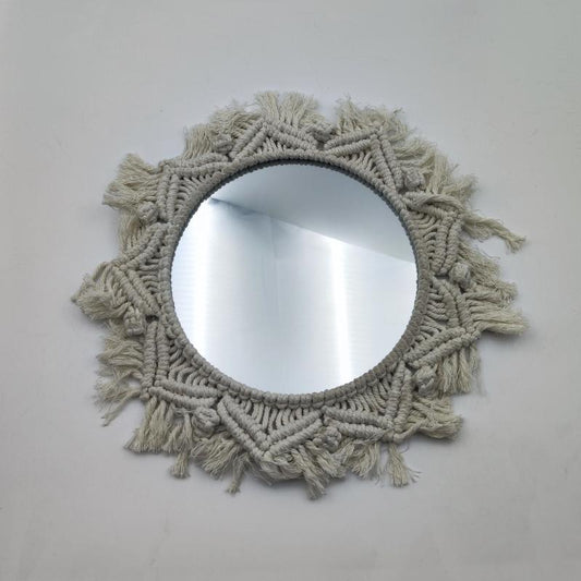 Boho Macrame Fringe Wall Mirror for Living Room Bedroom