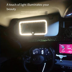 Car Sun Visor Vanity Mirror Rechargeable Makeup Mirror With 3 Light Modes