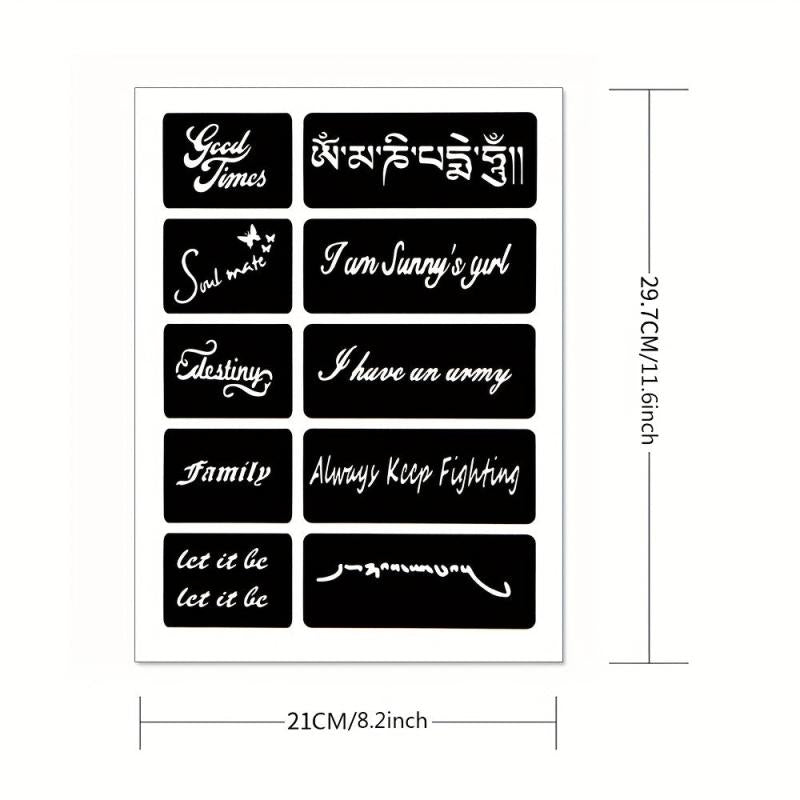 3 A4 Tattoo Stencils + Dye Paste - Animal Word Butterfly Pattern Semi-permanent