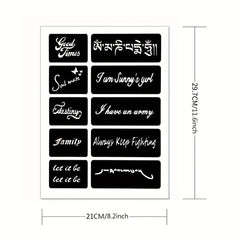 3 A4 Tattoo Stencils + Dye Paste - Animal Word Butterfly Pattern Semi-permanent