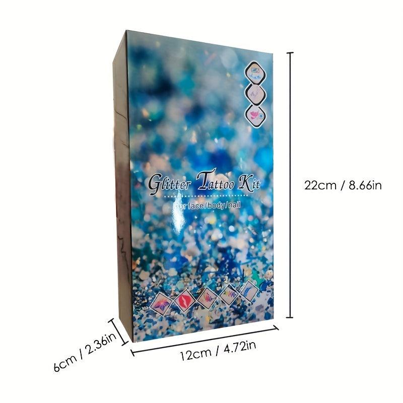 Temporary Glitter Tattoo Kit 24 Colors 200 Stencils 5 Brushes 3 Glue