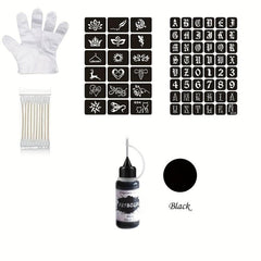 Temporary Tattoo Kit Freehand Ink with 2 Self-Adhesive Stencils