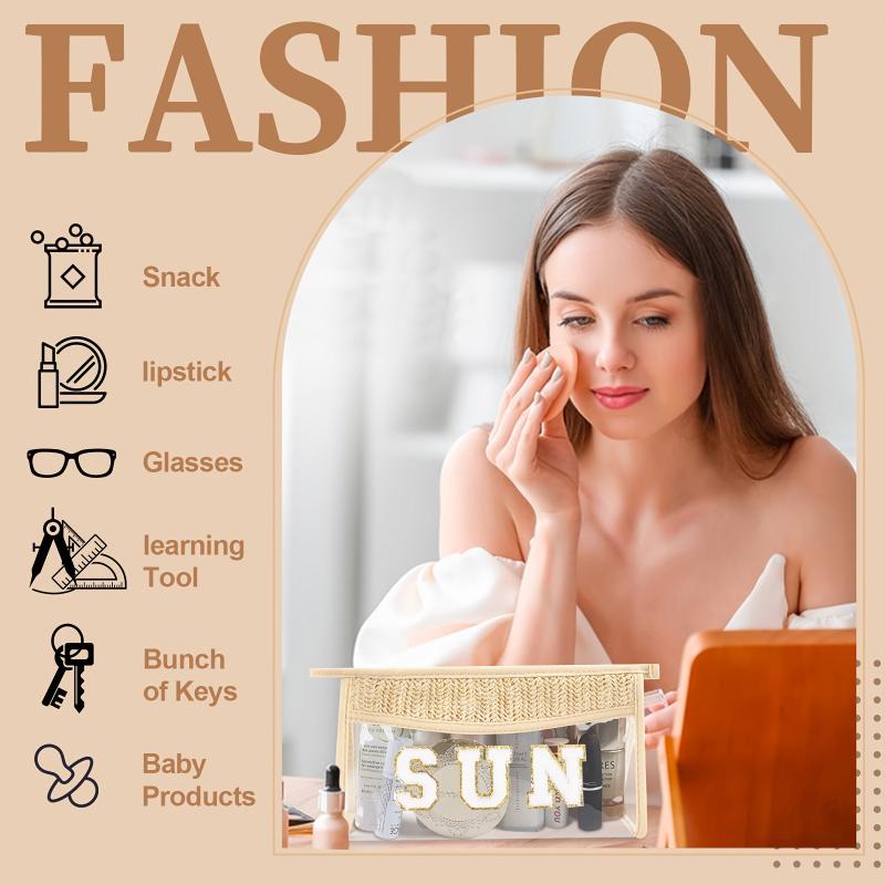 Boho Clear Makeup Bag Waterproof Toiletry Varsity Sun SPF Travel Cosmetic Pouch