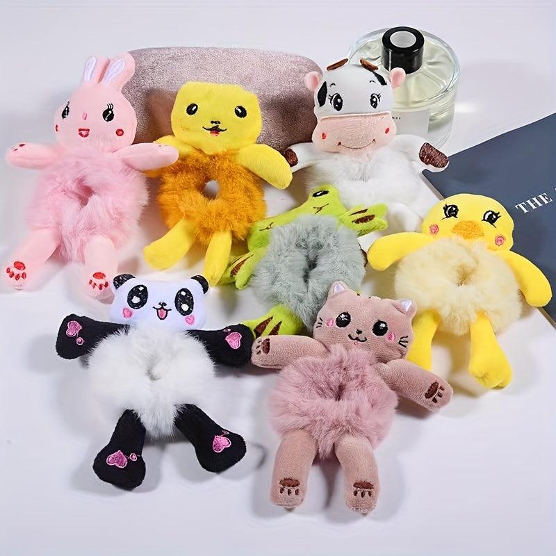 2pcs Plush Rabbit Hair Ties Set Fluffy Hair Scrunchies