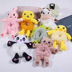 2pcs Plush Rabbit Hair Ties Set Fluffy Hair Scrunchies