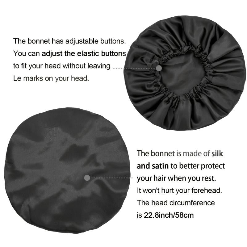Adjustable Silk Bonnet for Curly Hair - Large Satin Lined Sleep Cap