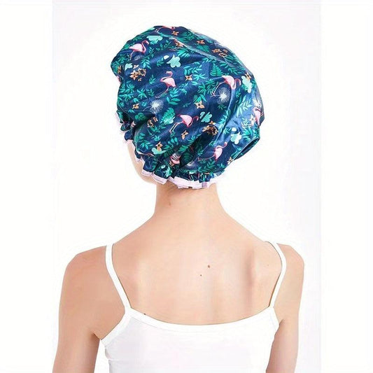 Flamingo Double Layer Waterproof Shower Cap Adult Home Travel