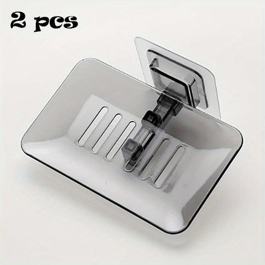 2pcs Soap Dish Drain Tray Wall Mounted Holder for Bathroom Shower