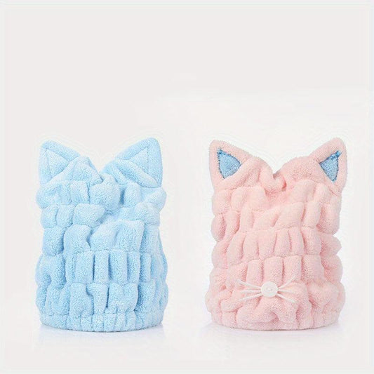 2 Pcs Cat Ear Hair Towel Wrap Microfiber Hair Turban for Wet Hair