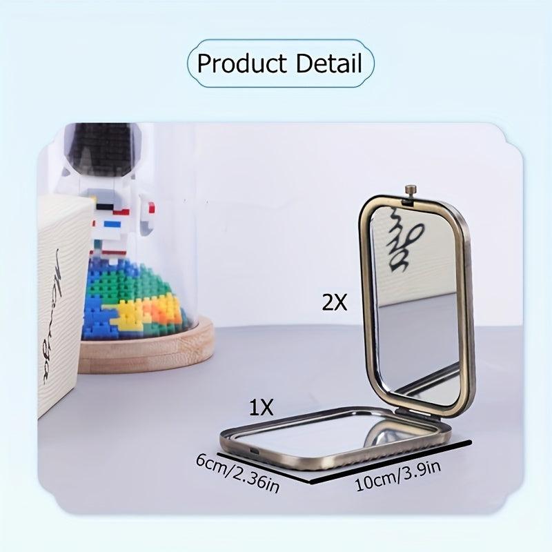 Vintage Metal Foldable Travel Makeup Mirror 2X 1X Magnification