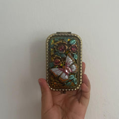 Vintage Metal Foldable Travel Makeup Mirror 2X 1X Magnification