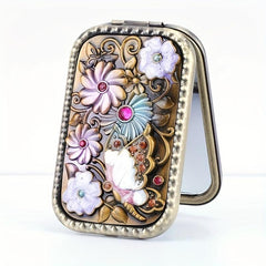 Vintage Metal Foldable Travel Makeup Mirror 2X 1X Magnification