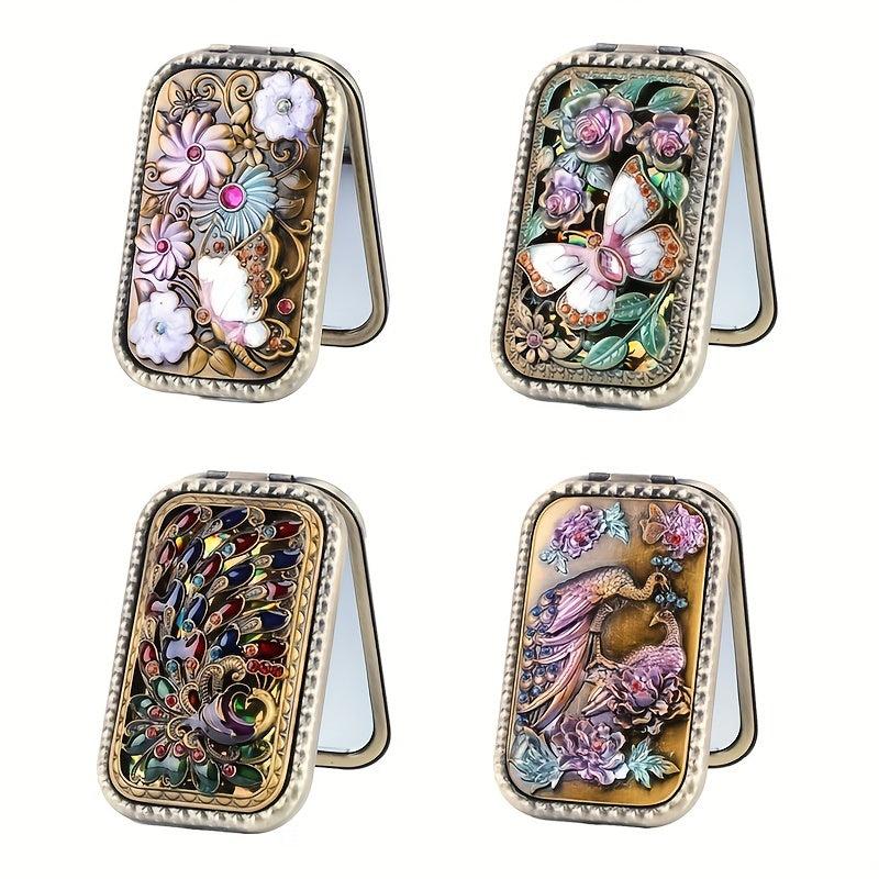 Vintage Metal Foldable Travel Makeup Mirror 2X 1X Magnification