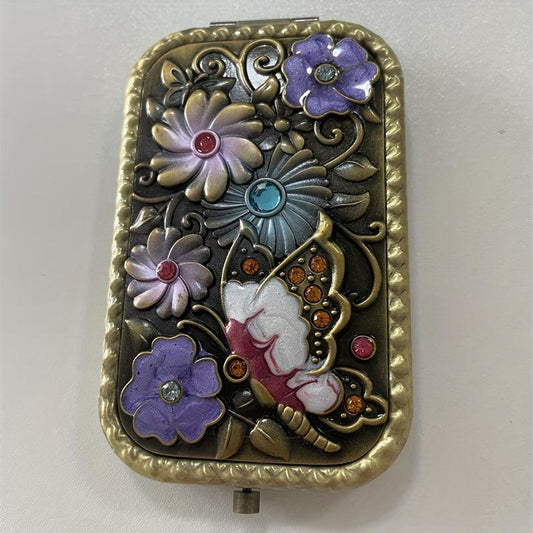 Vintage Metal Foldable Travel Makeup Mirror 2X 1X Magnification