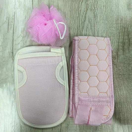 3pc Soft Bath Brush and Exfoliating Skin Towel Set for Home and Hotel Use