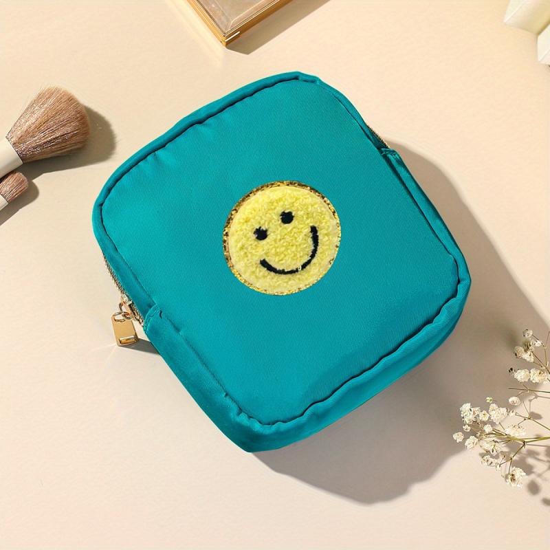 Preppy Makeup Pouch Smiley Face Patch Dark Grey
