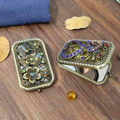 Antique Compact Cosmetic Mirror Metal Portable Foldable Princess Mirror