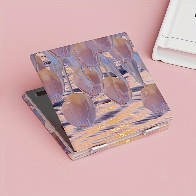 Tulip Pattern Compact Pocket Mirror Ideal for Traveling and Home Use
