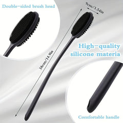 2pcs Silicn Double Sided Scrubber Long Handle Bath Sponge Shower Brush