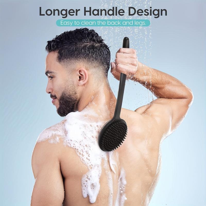 2pcs Silicn Double Sided Scrubber Long Handle Bath Sponge Shower Brush
