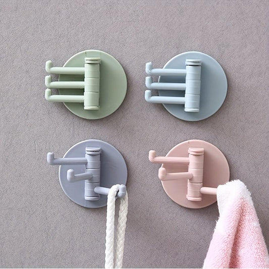 4pcs Rotary Towel Hooks Bathroom Wall Mounted Punch Adhesive Hook