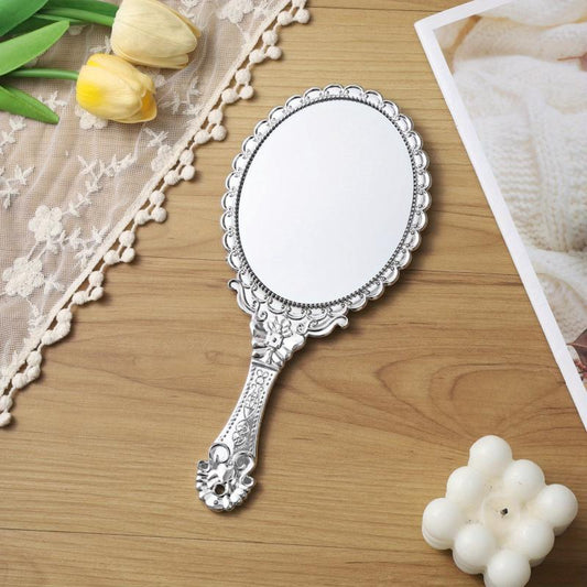 Vintage Hand Mirror Floral Pattern Handheld Makeup Mirror
