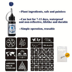 Geometric Animal Word Tattoo Stencil & Dye Paste Set