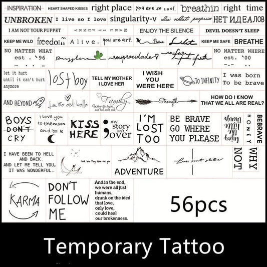 56 Waterproof English Alphabet Tattoo Stickers for Men and Women