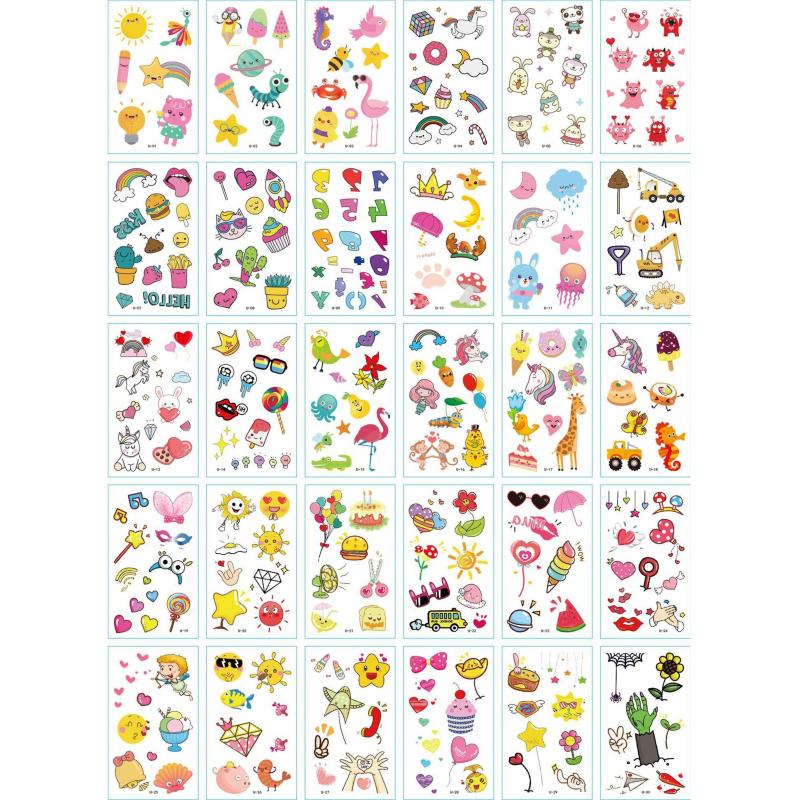 Animal Food Star Sun Tattoo Stickers - Birthday Party Temporary Tattoos