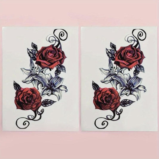 Rose Patterned Tattoo Stickers - Waterproof, Sweat Resistant, Long Lasting