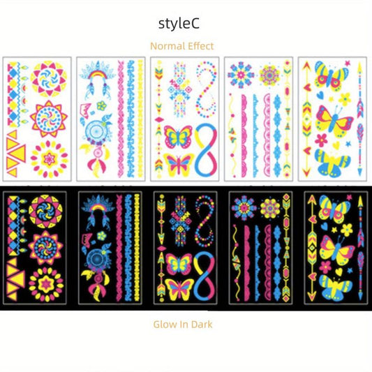 Glitter Glow In The Dark Feather Butterfly Geometric Shape Tattoo Stickers