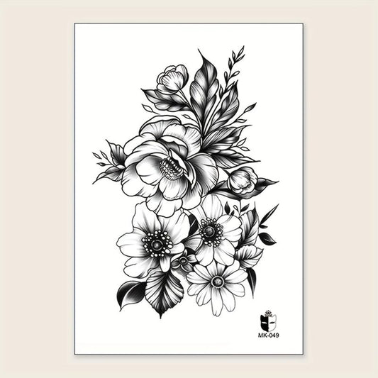 Temporary Tattoo Floral Leaf And Blooming Flower Pattern Arm Chest Back Body Art