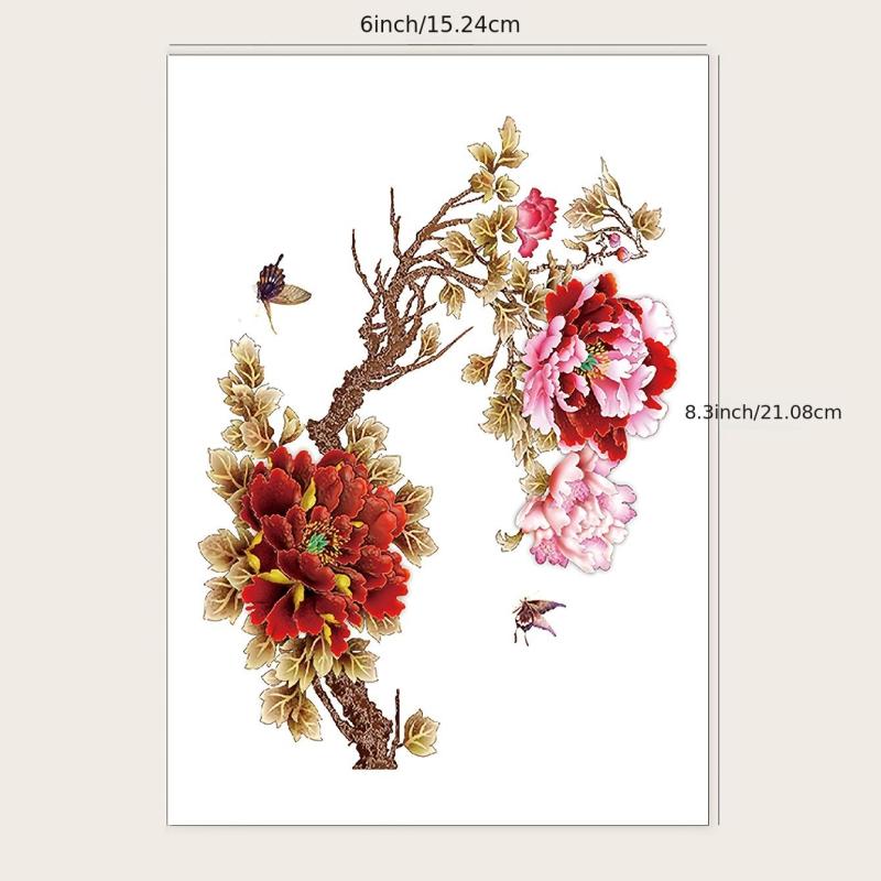 5 Waterproof Peony Flower Temporary Tattoo Arm Stickers Men Women