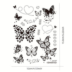 Dark Butterfly Plant Tattoo Stickers Waterproof Realistic Temporary Tattoo