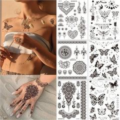 Dark Butterfly Plant Tattoo Stickers Waterproof Realistic Temporary Tattoo