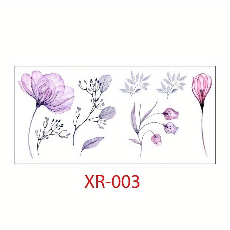12 Pieces X RAY Flower Temporary Waterproof Tattoo Stickers For Women