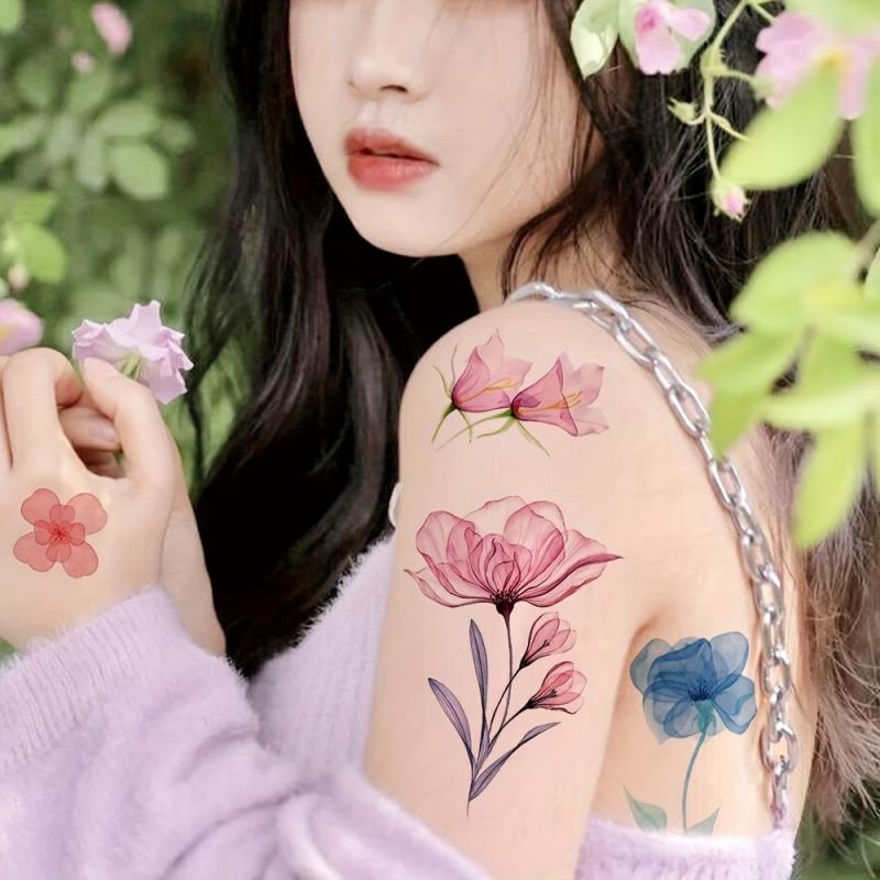 12 Pieces X RAY Flower Temporary Waterproof Tattoo Stickers For Women
