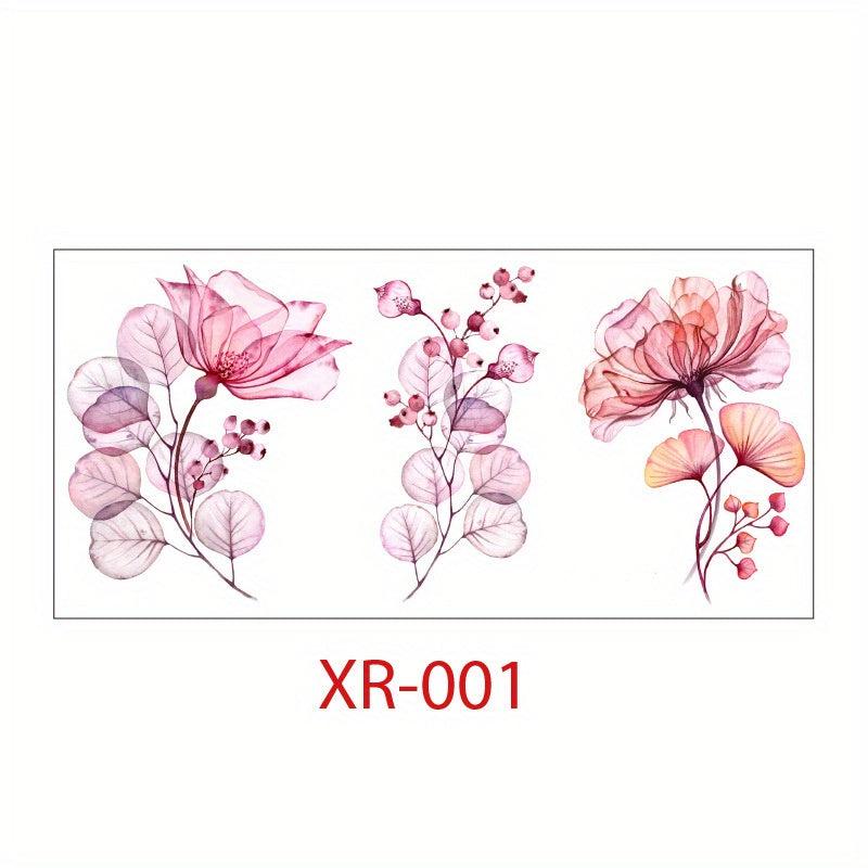 12 Pieces X RAY Flower Temporary Waterproof Tattoo Stickers For Women