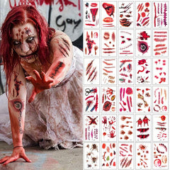 Halloween Horror Tattoo Stickers 30 Pieces Waterproof Realistic Stickers