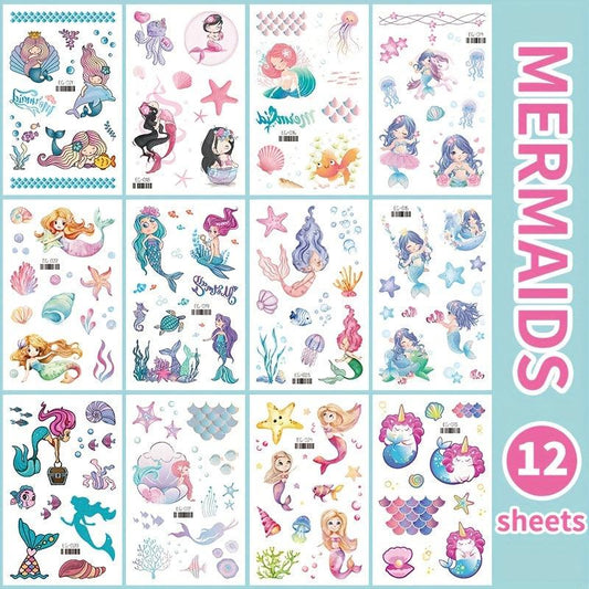 Fun Glitter Tattoo Sticker Cartoon Unicorn Mermaid Dinosaur Butterfly Princess