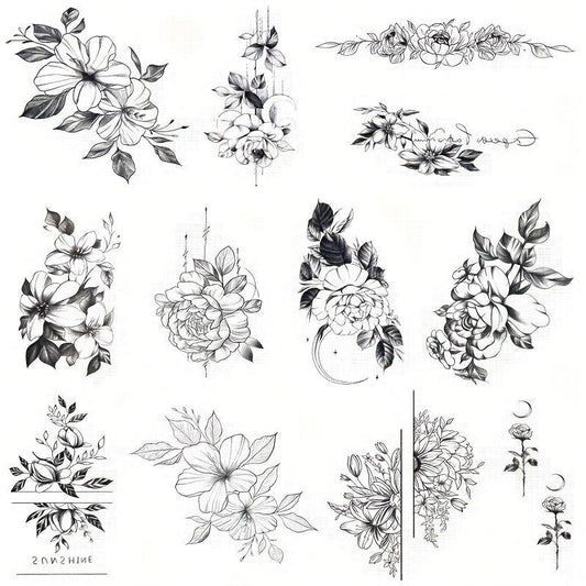 12pcs Waterproof Flower Tattoo Stickers for Women
