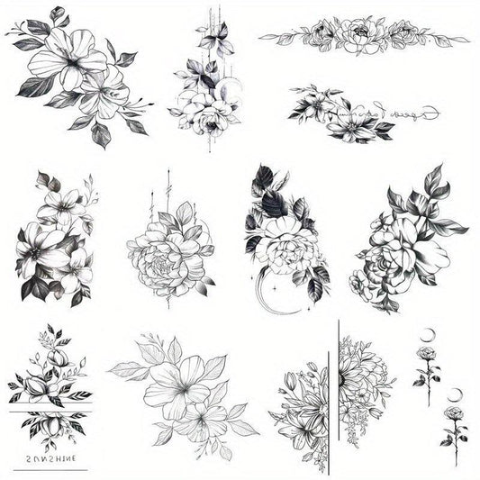 12pcs Waterproof Flower Tattoo Stickers for Women