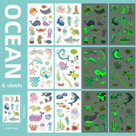 Luminous Ocean Animals Temporary Tattoo Stickers - Glow Under Sea