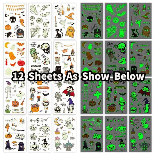 24 Glow In Dark Halloween Temporary Tattoos