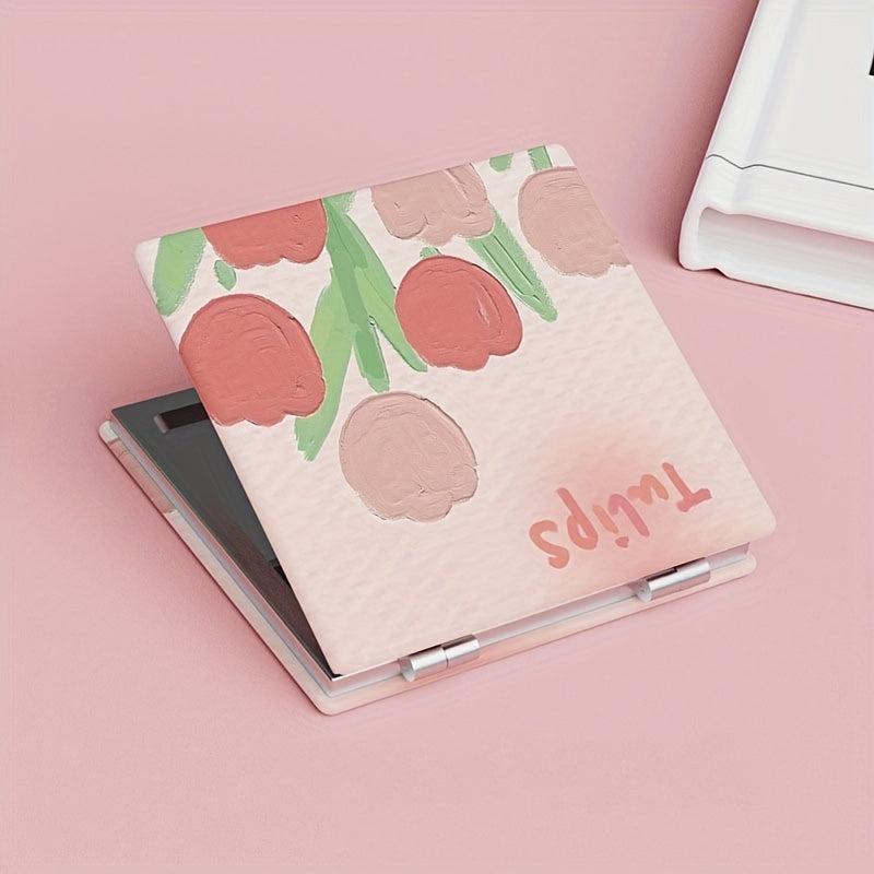 Tulip Pattern Foldable Makeup Mirror - Ideal Gift For Her