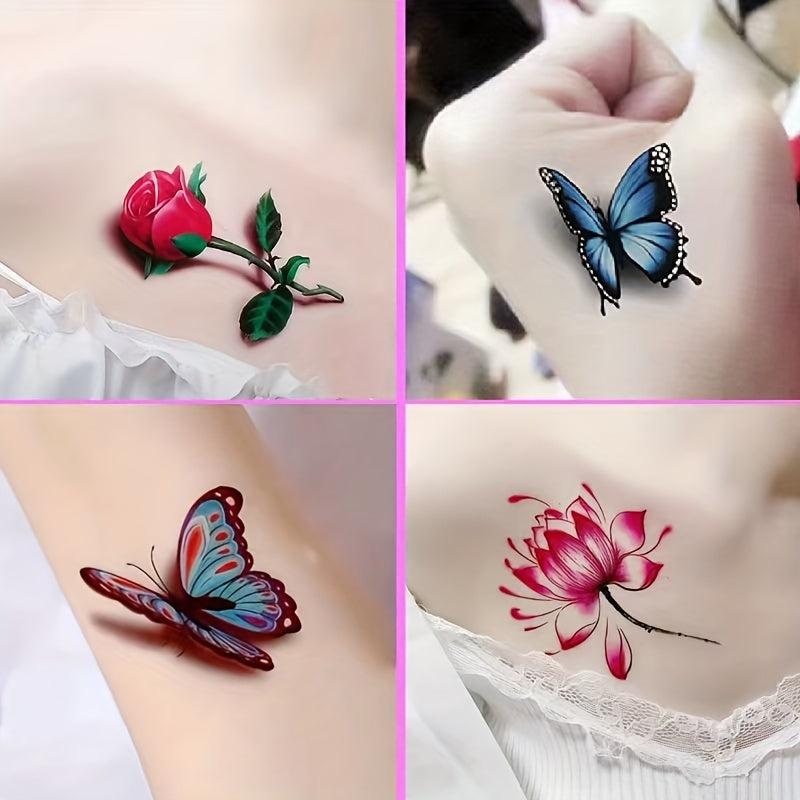 30 Sheets Butterfly Rose Flower Feather Temporary Tattoos