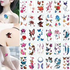 30 Sheets Butterfly Rose Flower Feather Temporary Tattoos