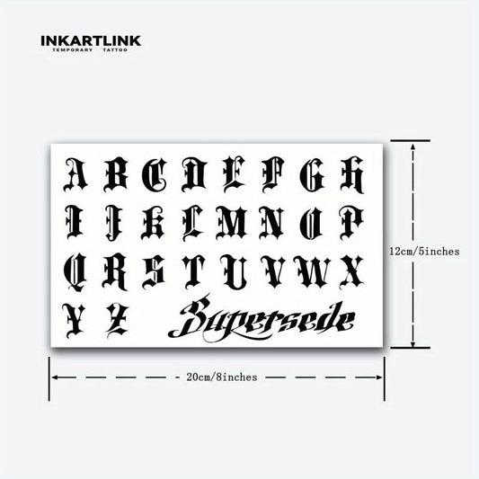 Gothic Alphabet Temporary Tattoo Sticker Long Lasting Ink