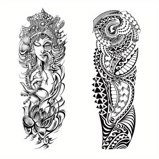 2pcs Full Arm Totem Waterproof Temporary Tattoo Sticker L19 xW7