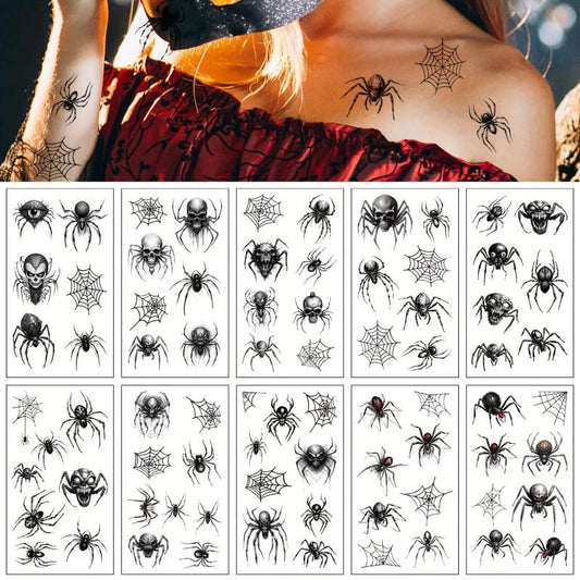 10pcs Halloween Spider Tattoo Stickers Waterproof Temporary Tattoos